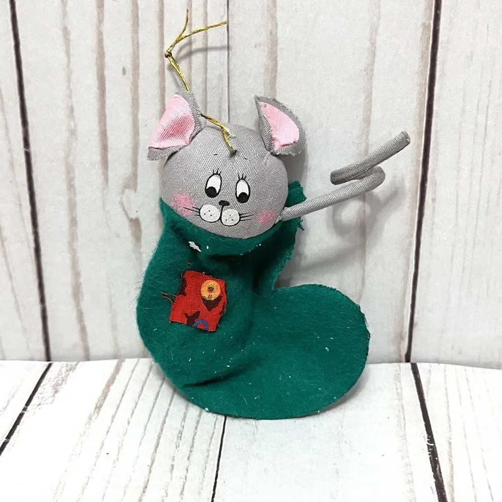 3 Vintage Enesco Felt Christmas Mouse Stocking Ornaments Made in Taiwan